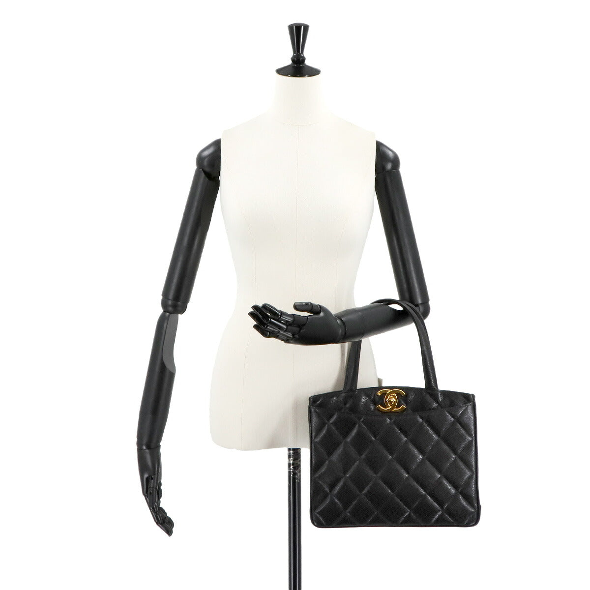 Matelasse Hand Bag Leather Black Vintage Purse