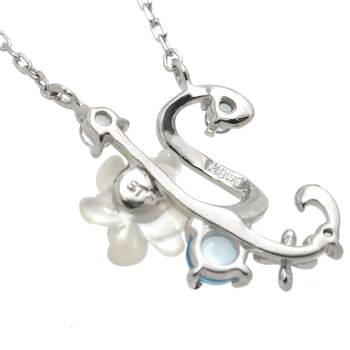 Mother of Pearl MOP Topaz Diamond Necklace 18K WG 750