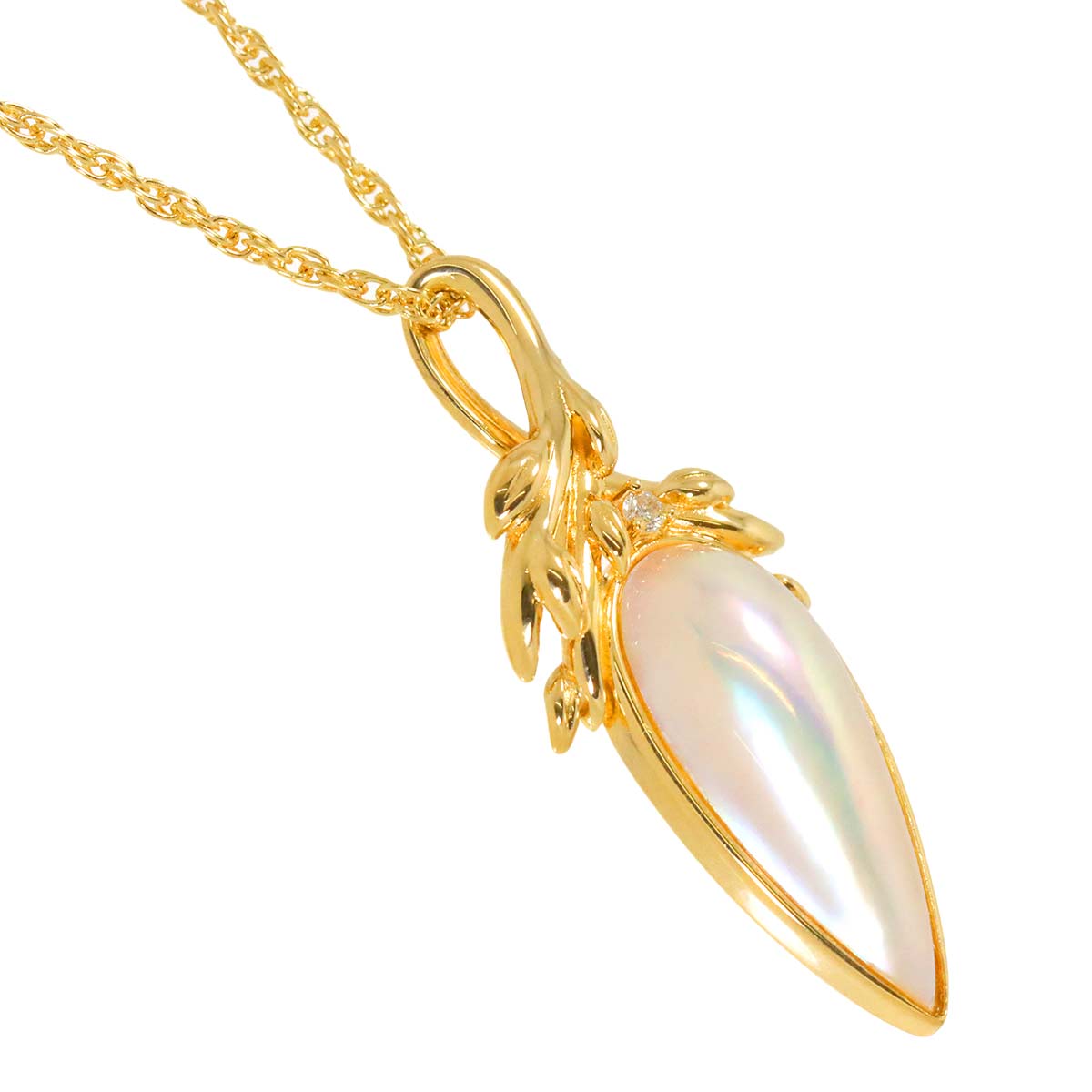 Mabe Pearl Diamond 0.01ct Necklace 18K Yellow Gold 750