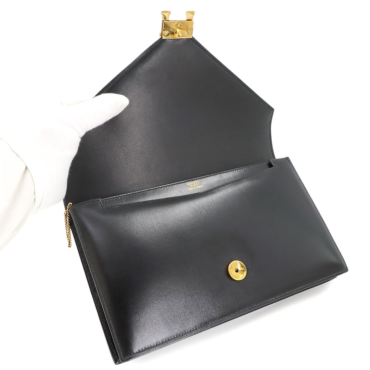 Lydie 2way Shoulder Clutch Bag Box Calf Leather Black Purse 90275003