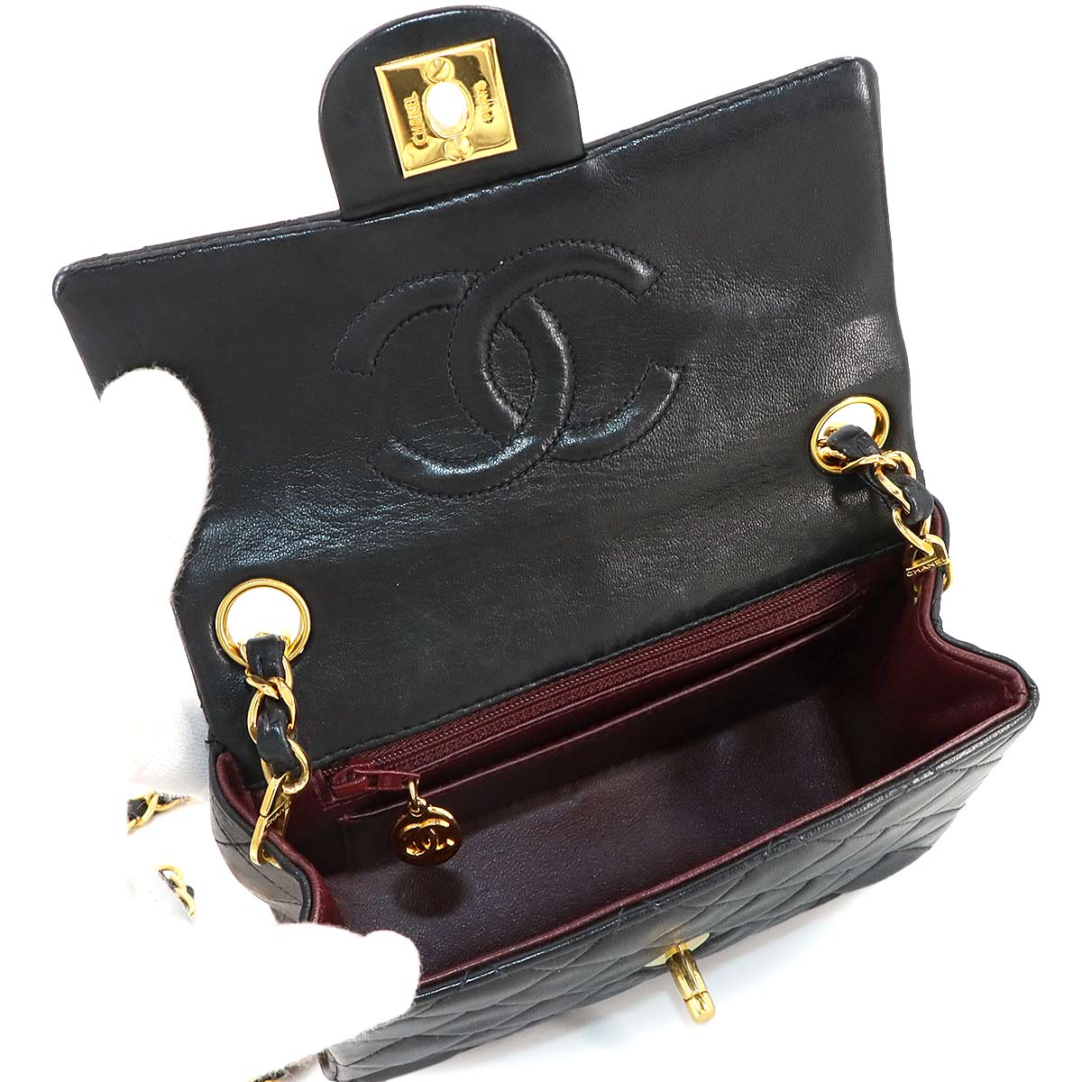 Mini Matelasse Chain Shoulder Bag Leather Black A01115 Purse