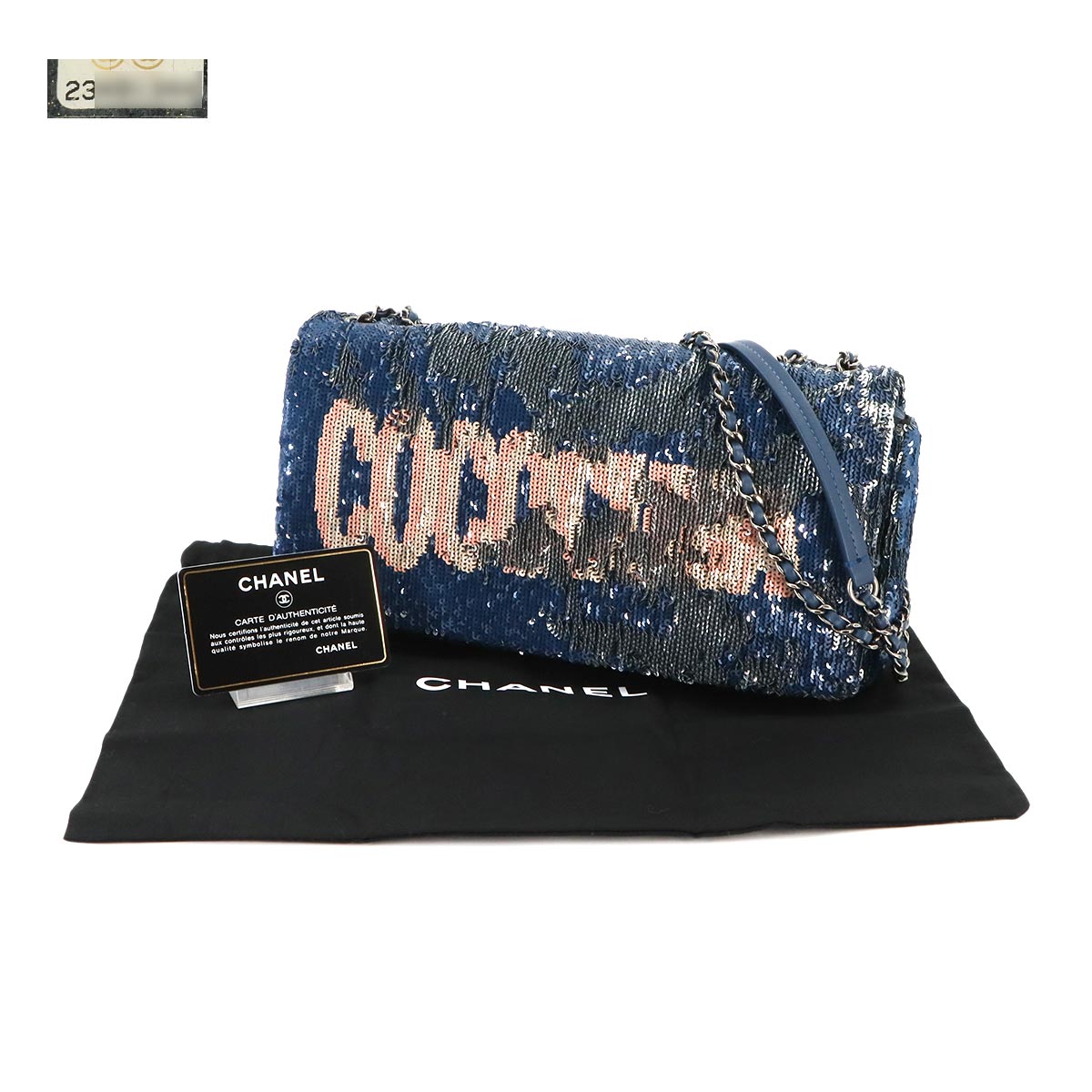 Coco Cuba Chain Shoulder Bag Spangle Leather Blue Purse