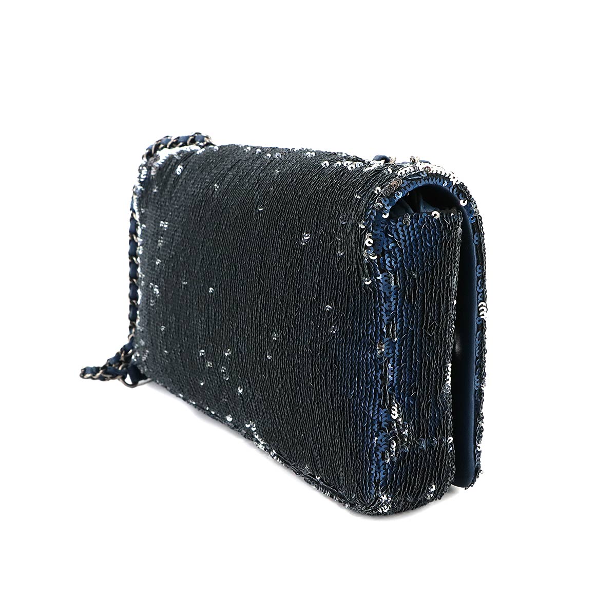 Coco Cuba Chain Shoulder Bag Spangle Leather Blue Purse