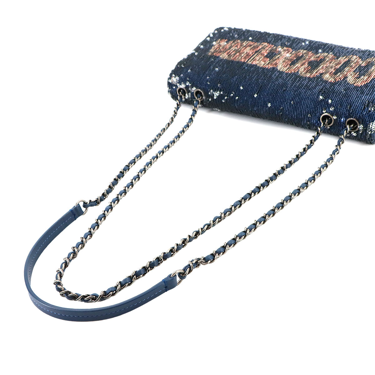 Coco Cuba Chain Shoulder Bag Spangle Leather Blue Purse
