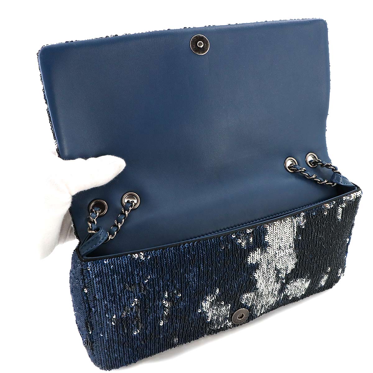 Coco Cuba Chain Shoulder Bag Spangle Leather Blue Purse