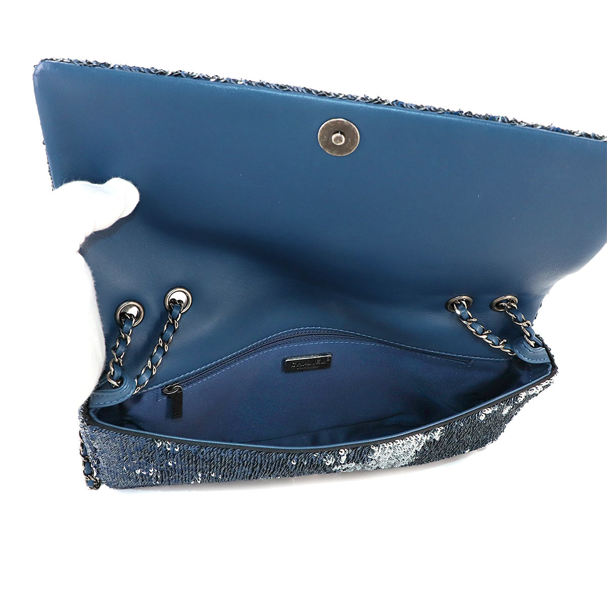 Coco Cuba Chain Shoulder Bag Spangle Leather Blue Purse