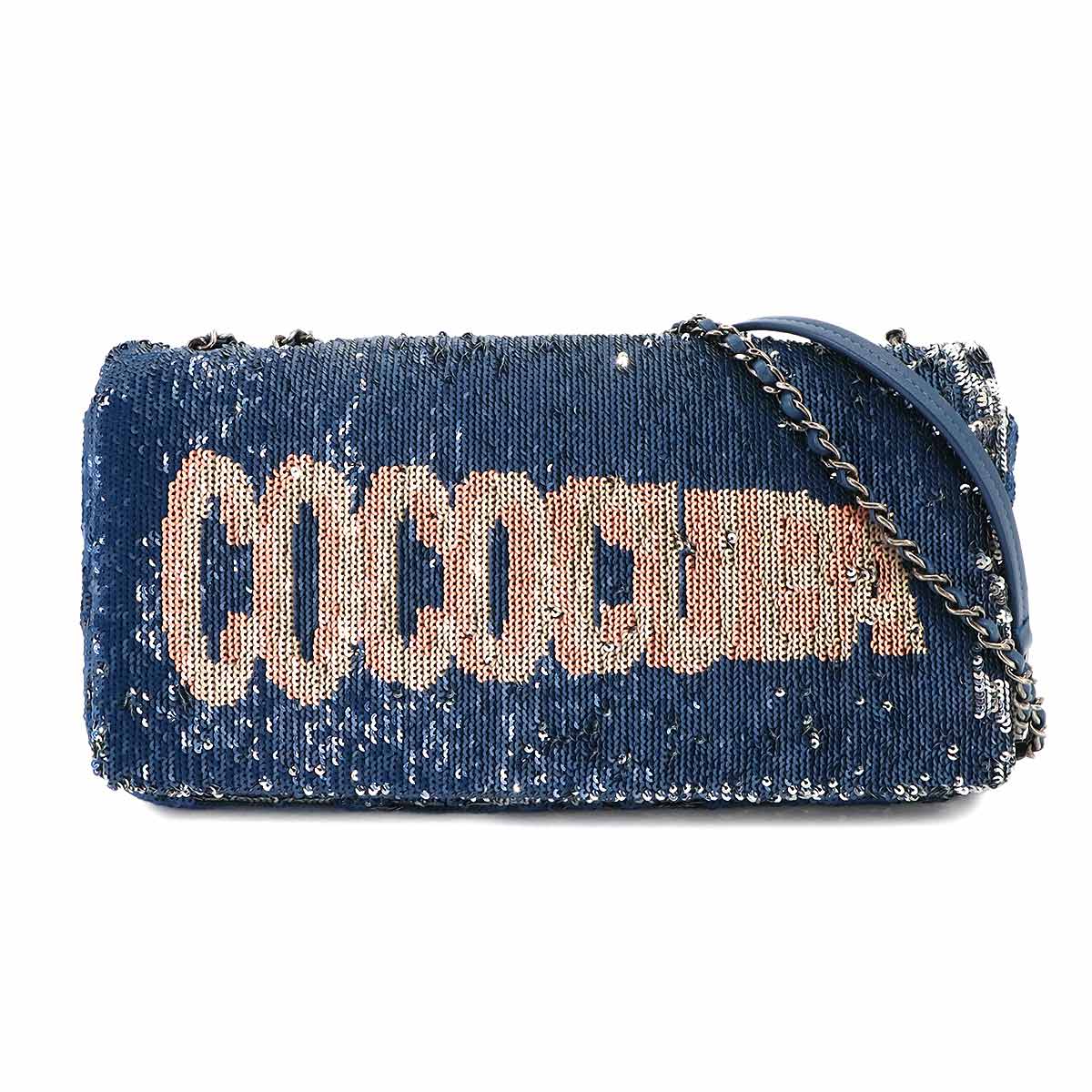 Coco Cuba Chain Shoulder Bag Spangle Leather Blue Purse