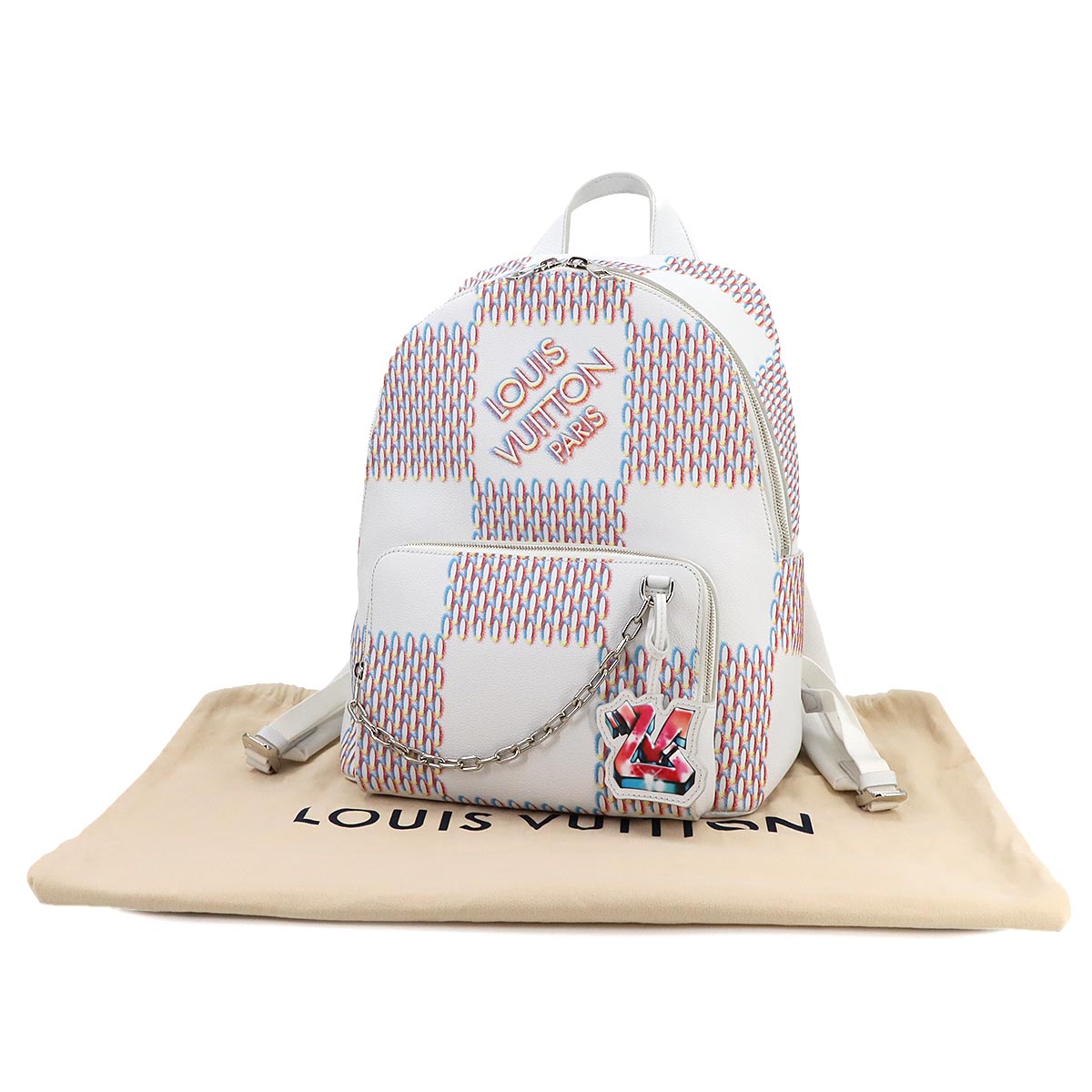 Damier Spray Racer Backpack Leather White M20664 RFID