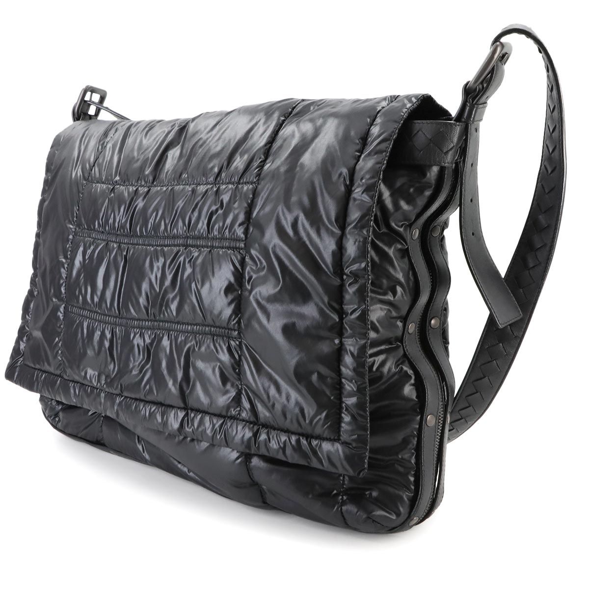 Shoulder Bag Jacquard Nylon Leather Black Purse