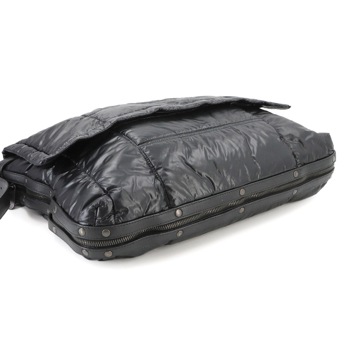 Shoulder Bag Jacquard Nylon Leather Black Purse