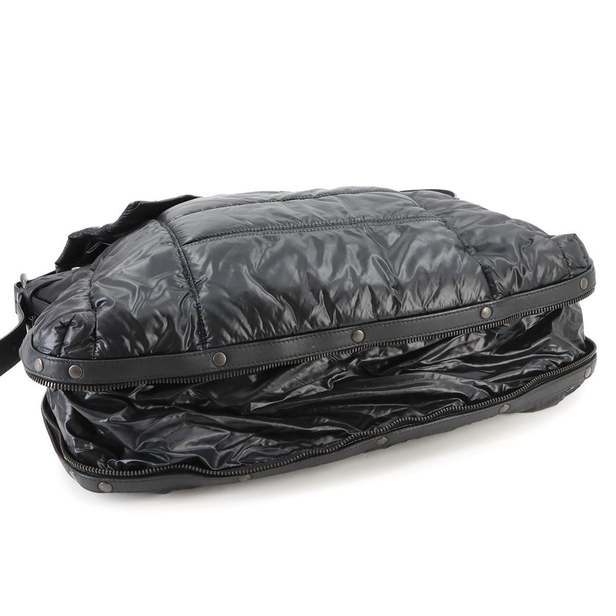 Shoulder Bag Jacquard Nylon Leather Black Purse