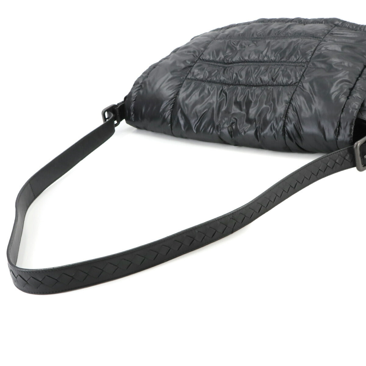Shoulder Bag Jacquard Nylon Leather Black Purse