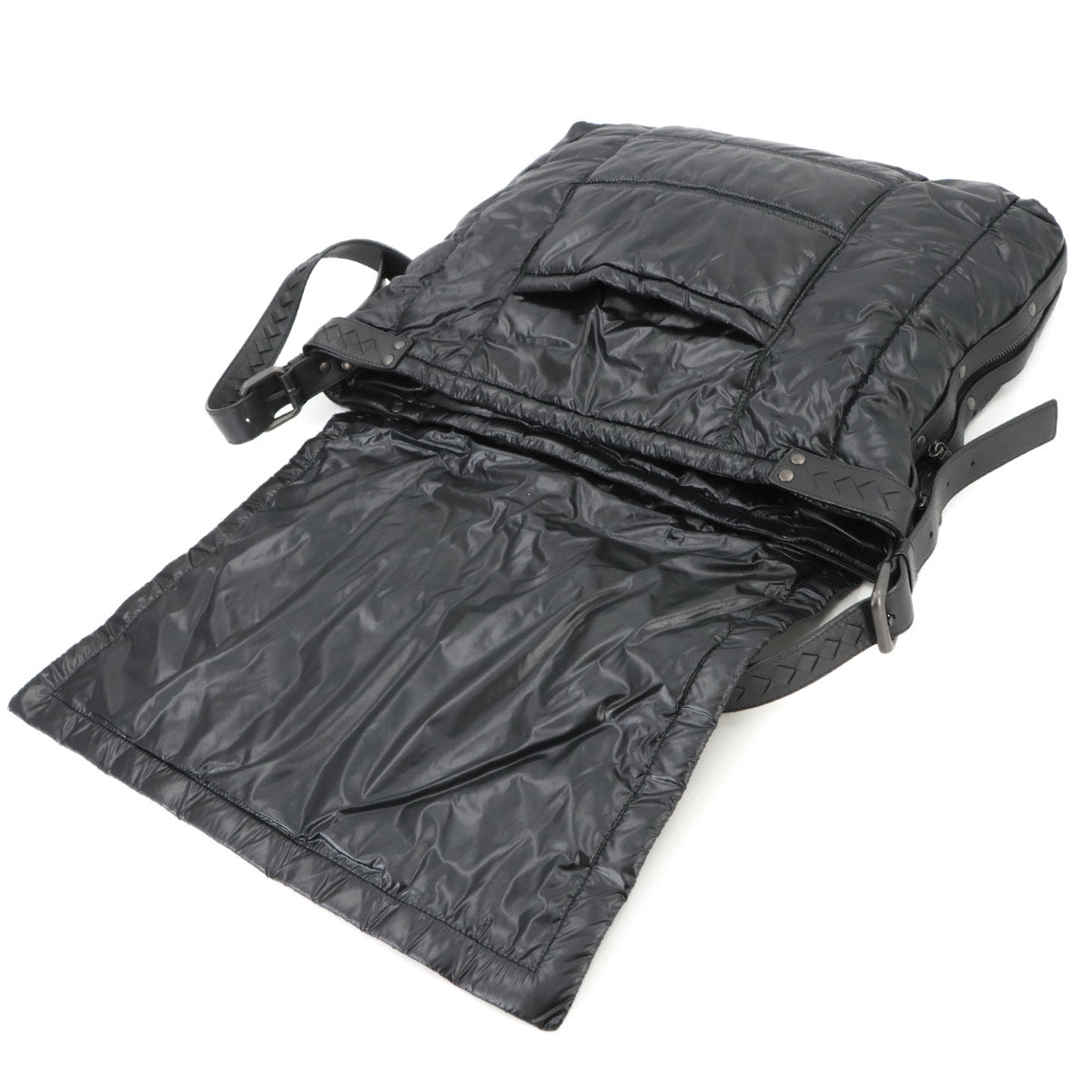 Shoulder Bag Jacquard Nylon Leather Black Purse