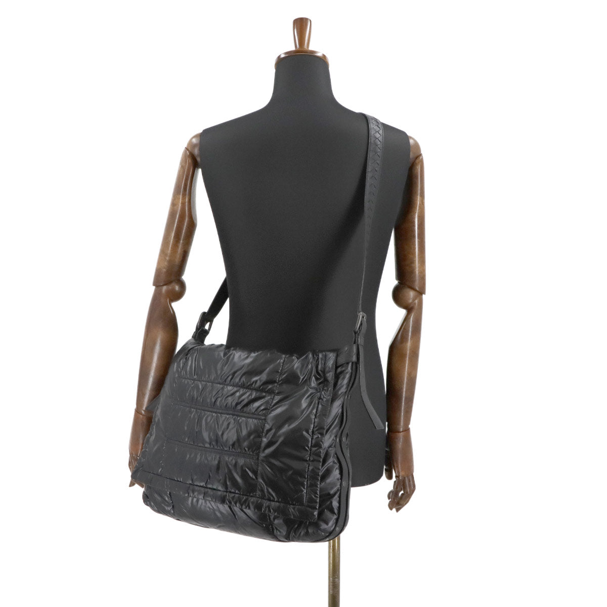 Shoulder Bag Jacquard Nylon Leather Black Purse