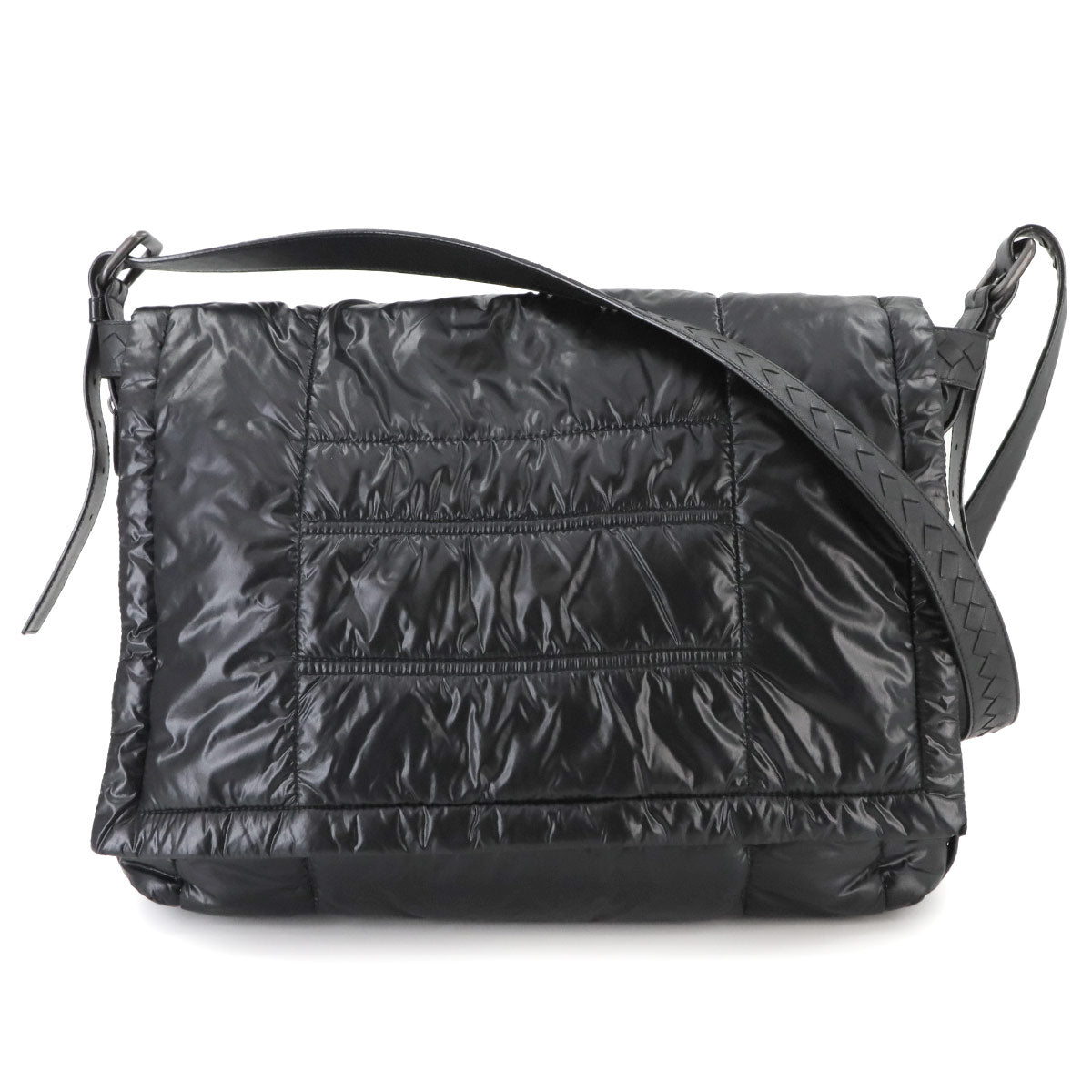 Shoulder Bag Jacquard Nylon Leather Black Purse