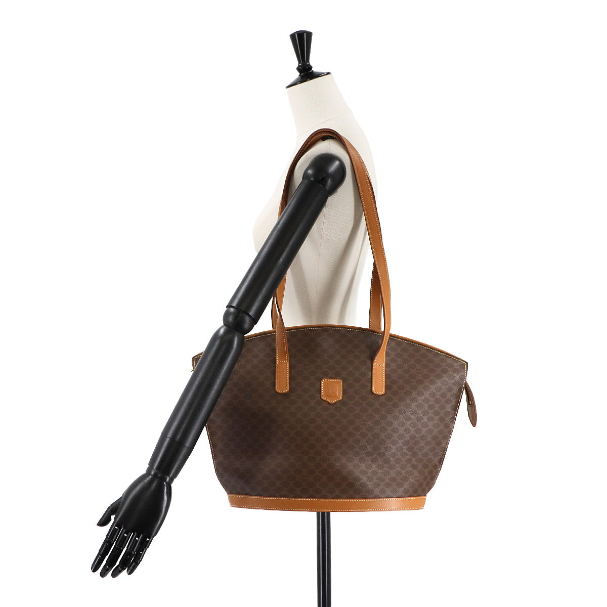 CELINE Macadam Tote Bag PVC Leather Brown Vintage Purse