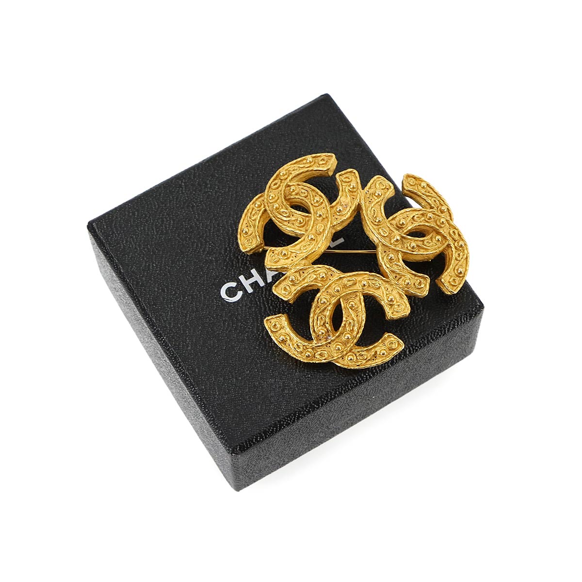 Triple Coco Logos Brooch Gold Accessory 94A Vintage