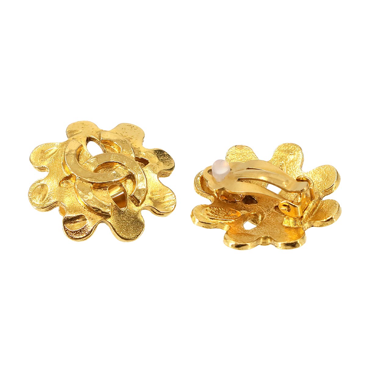 Flower Coco Logos Earrings Gold 94P Vintage Accessory