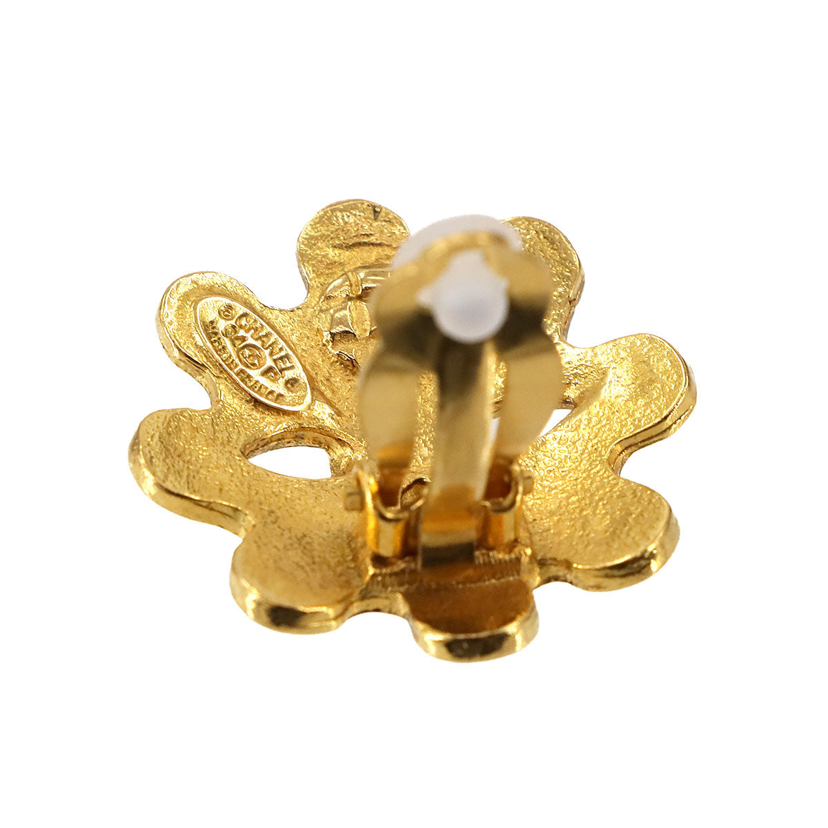 Flower Coco Logos Earrings Gold 94P Vintage Accessory