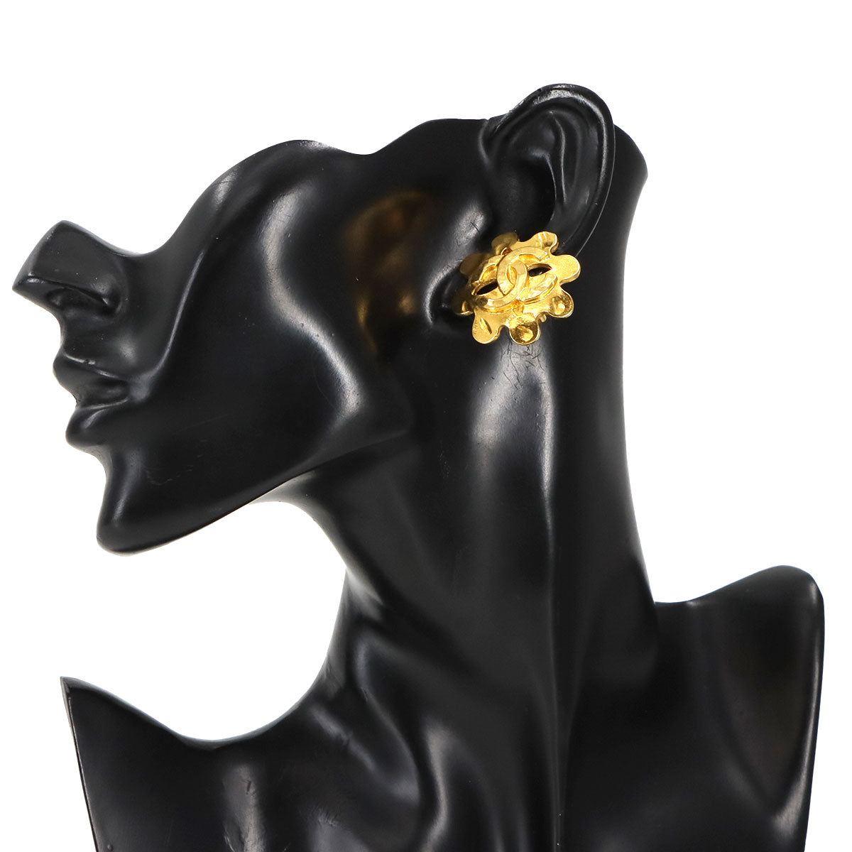 Flower Coco Logos Earrings Gold 94P Vintage Accessory