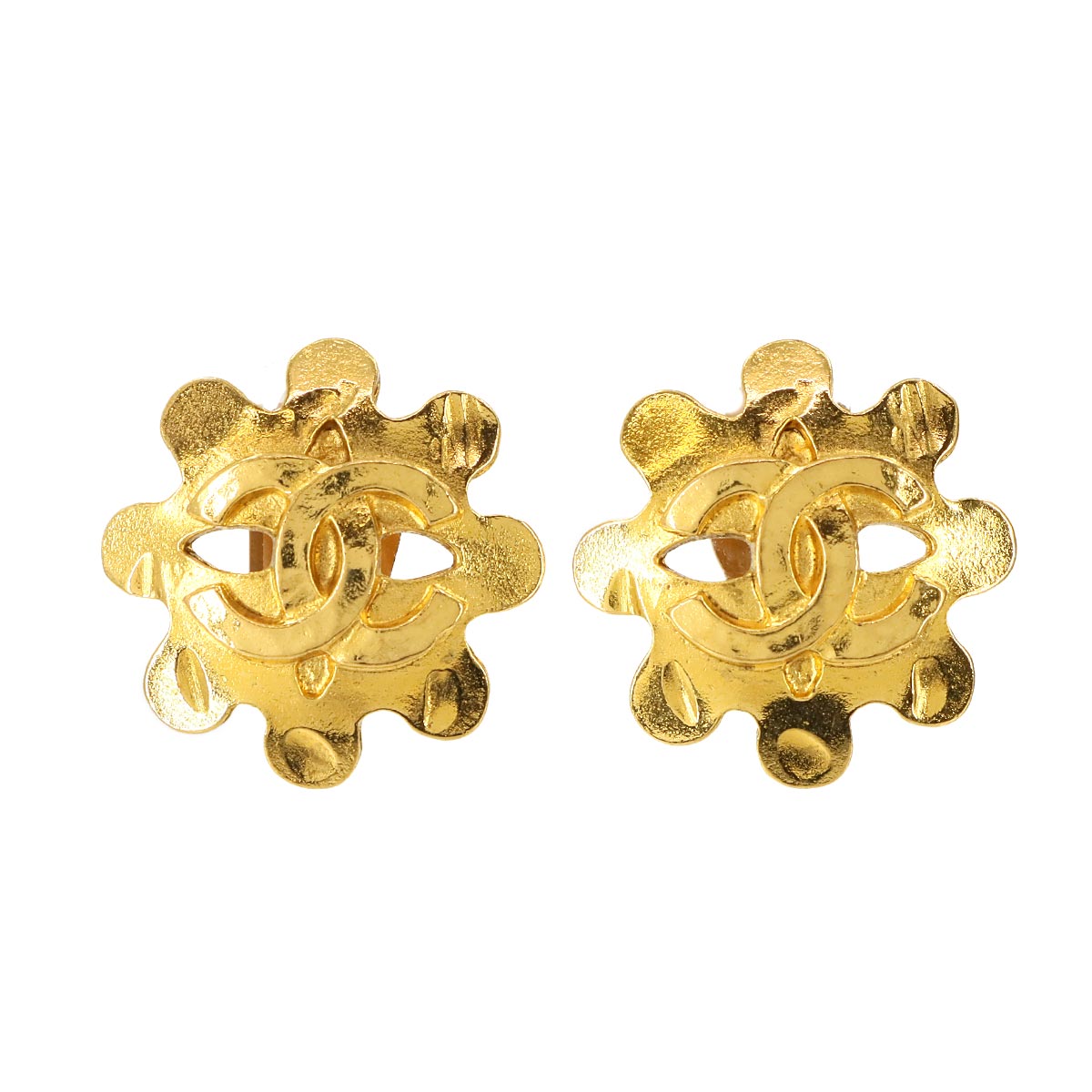 Flower Coco Logos Earrings Gold 94P Vintage Accessory
