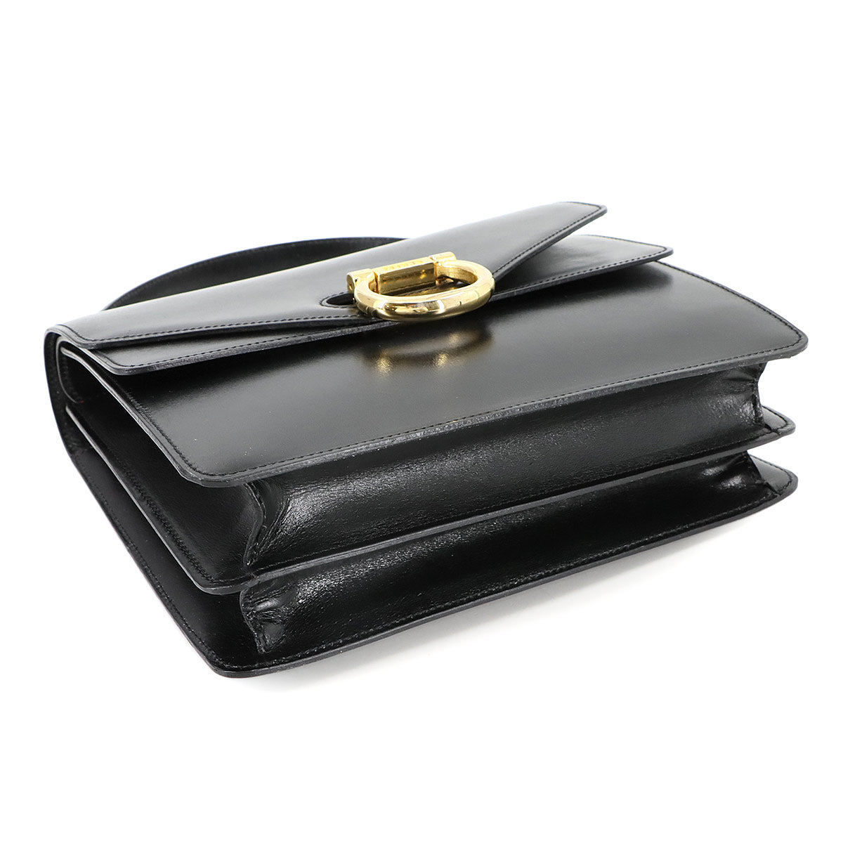 Gancini Hand Bag Leather Black Vintage Purse