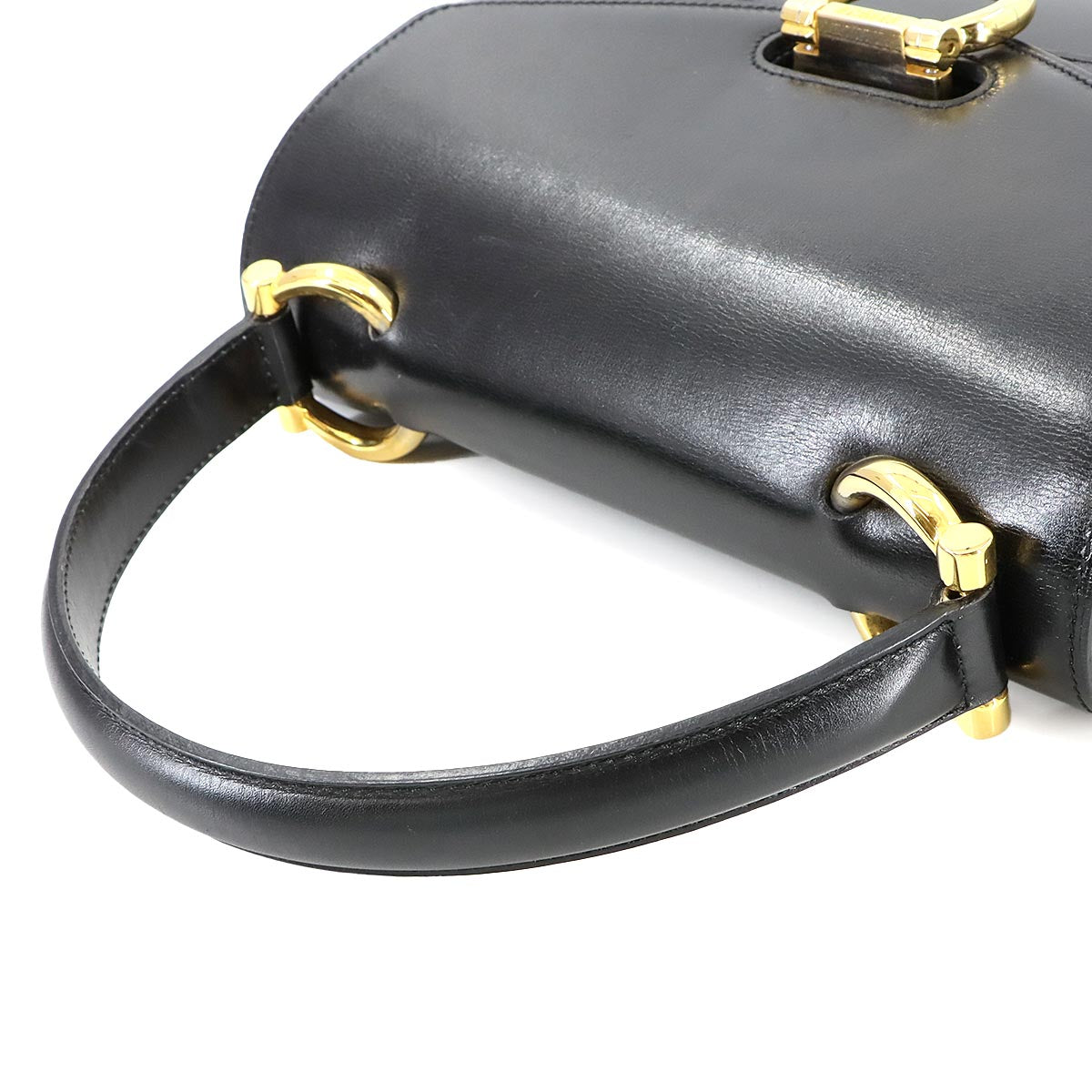 Gancini Hand Bag Leather Black Vintage Purse