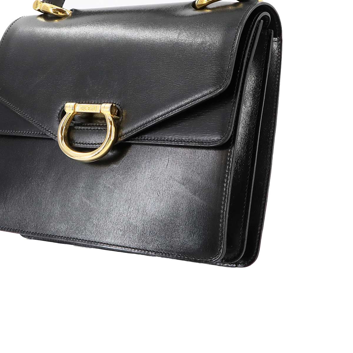 Gancini Hand Bag Leather Black Vintage Purse