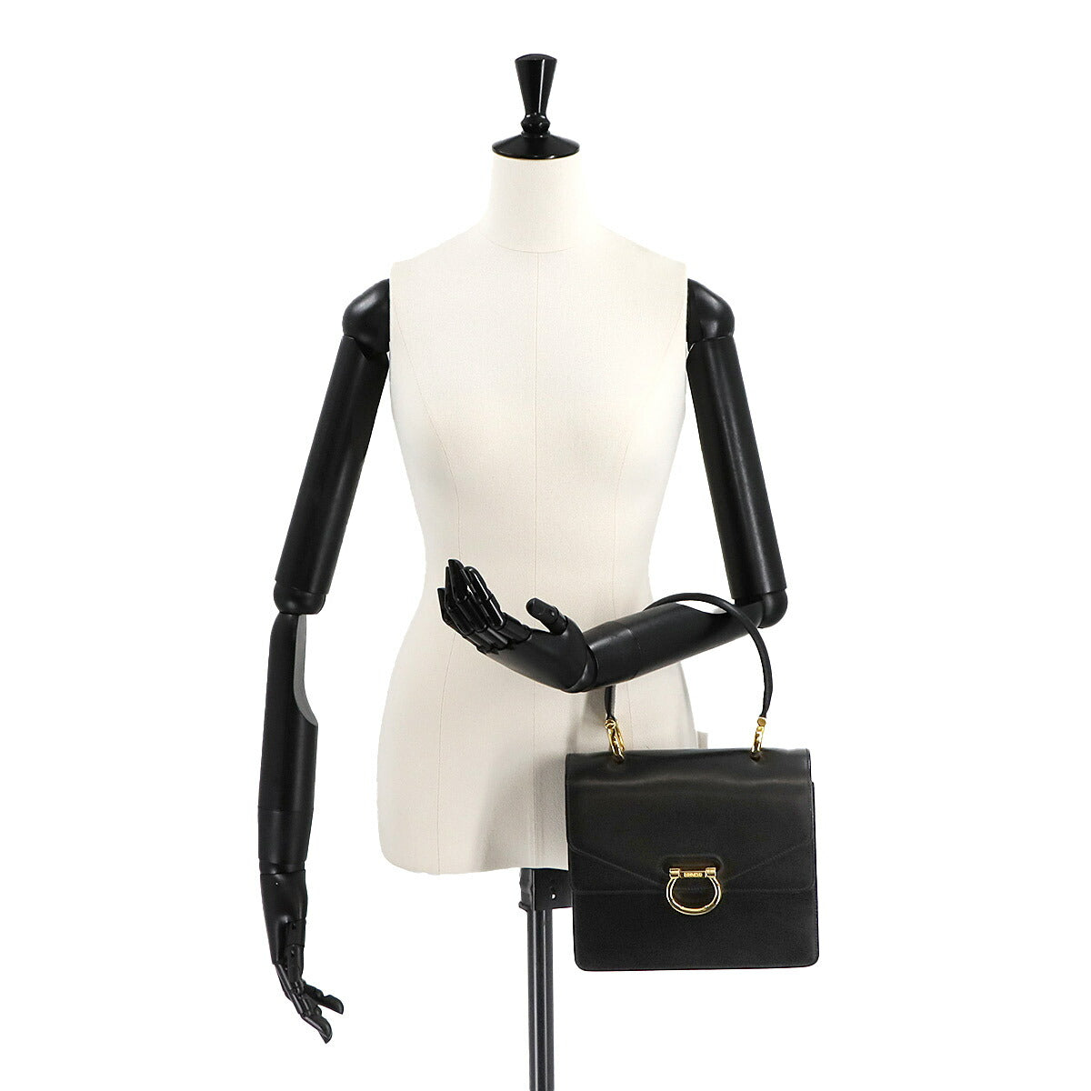 Gancini Hand Bag Leather Black Vintage Purse