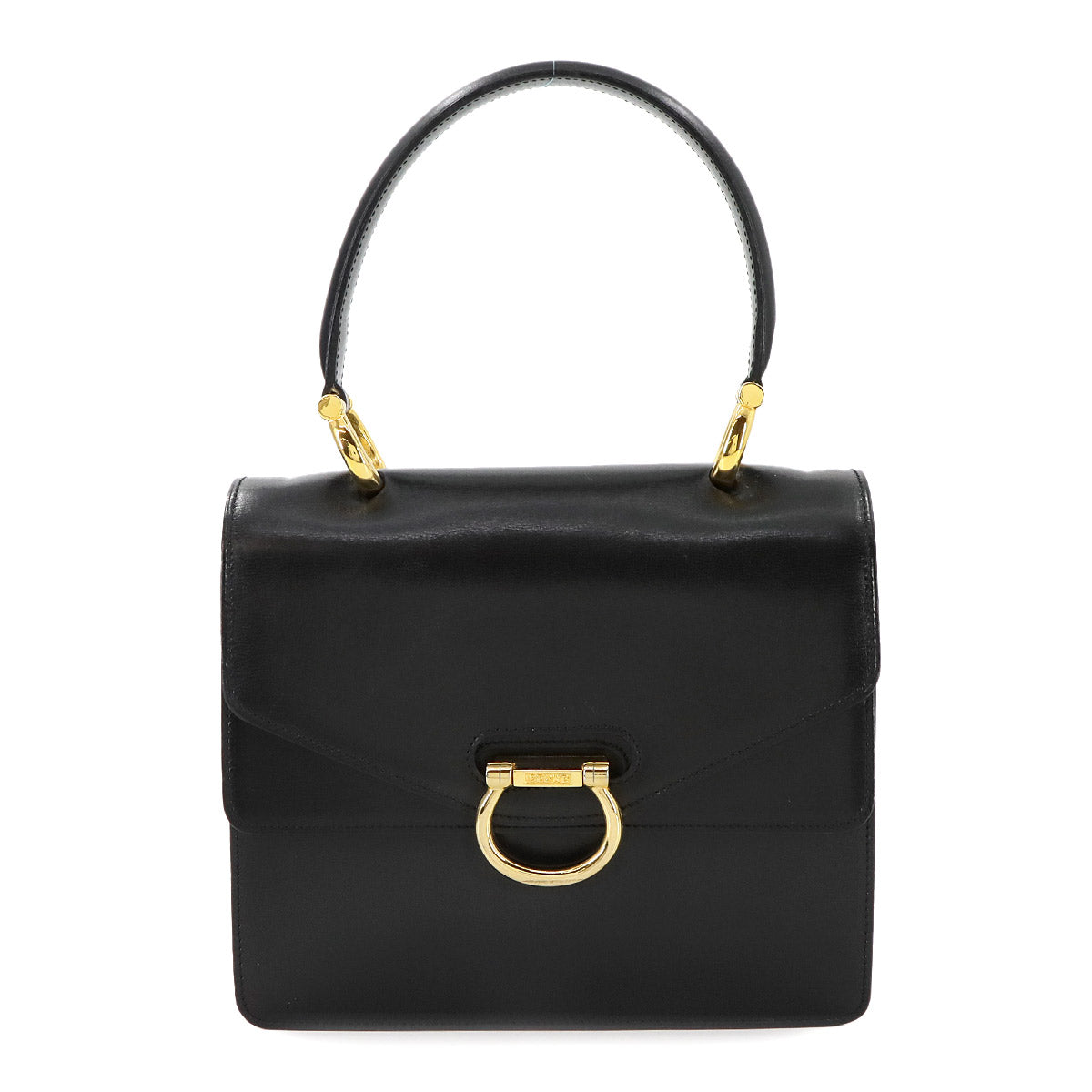 Gancini Hand Bag Leather Black Vintage Purse