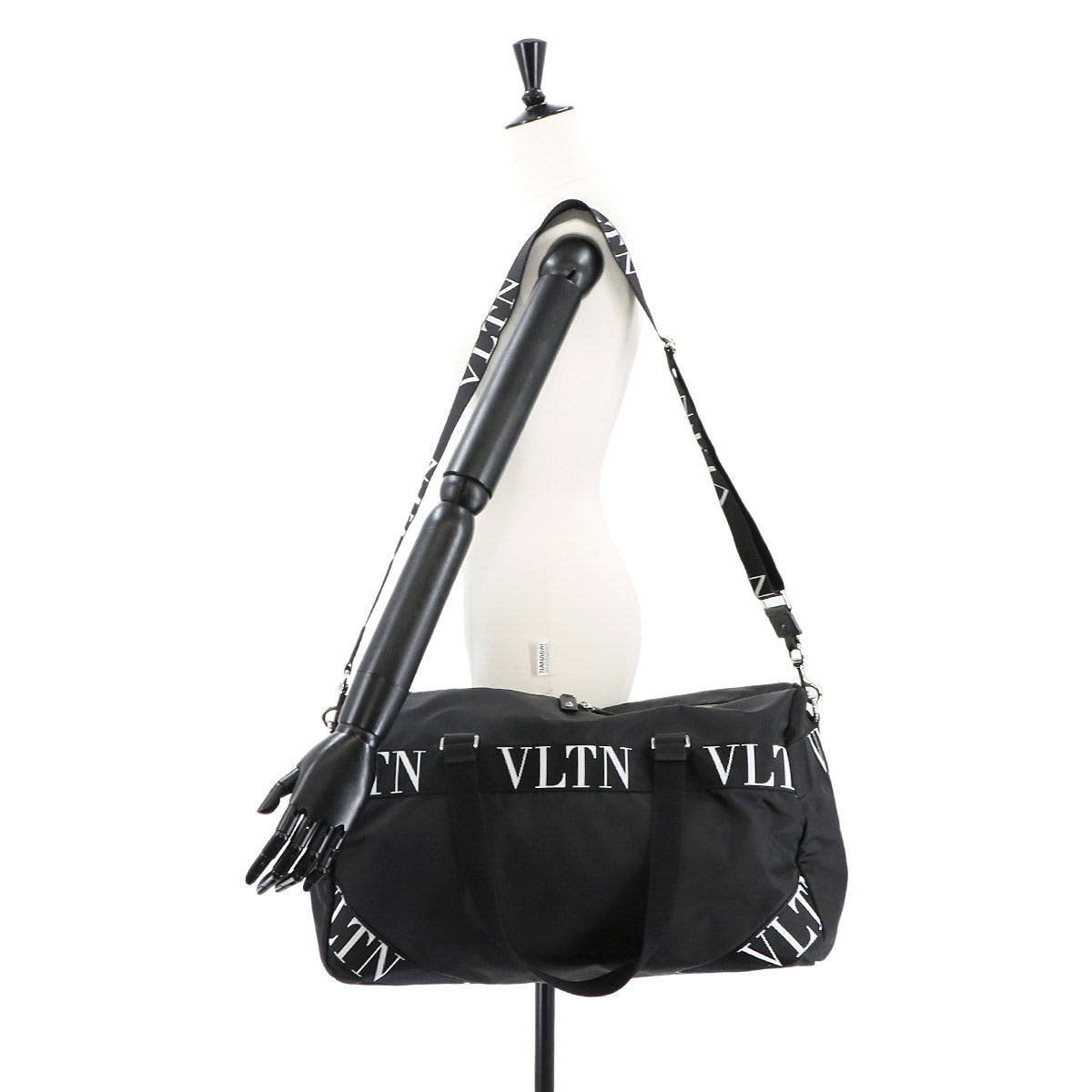 VLTN Boston Shoulder Bag Nylon Black White Purse 90275299