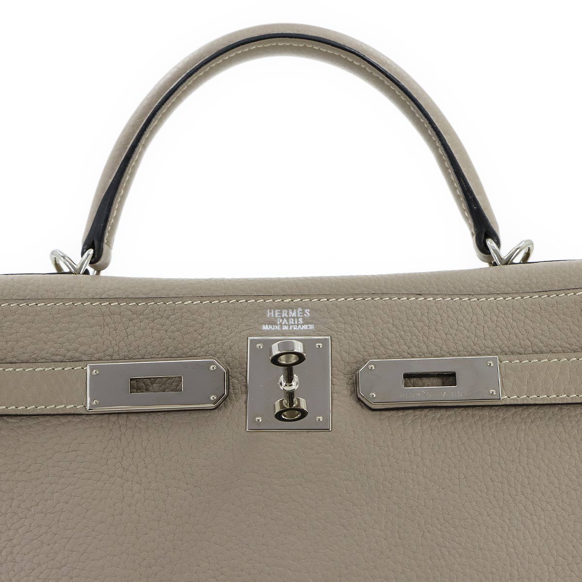 Kelly 32 Hand Shoulder Bag Taurillon Clemence Gris Tourterelle