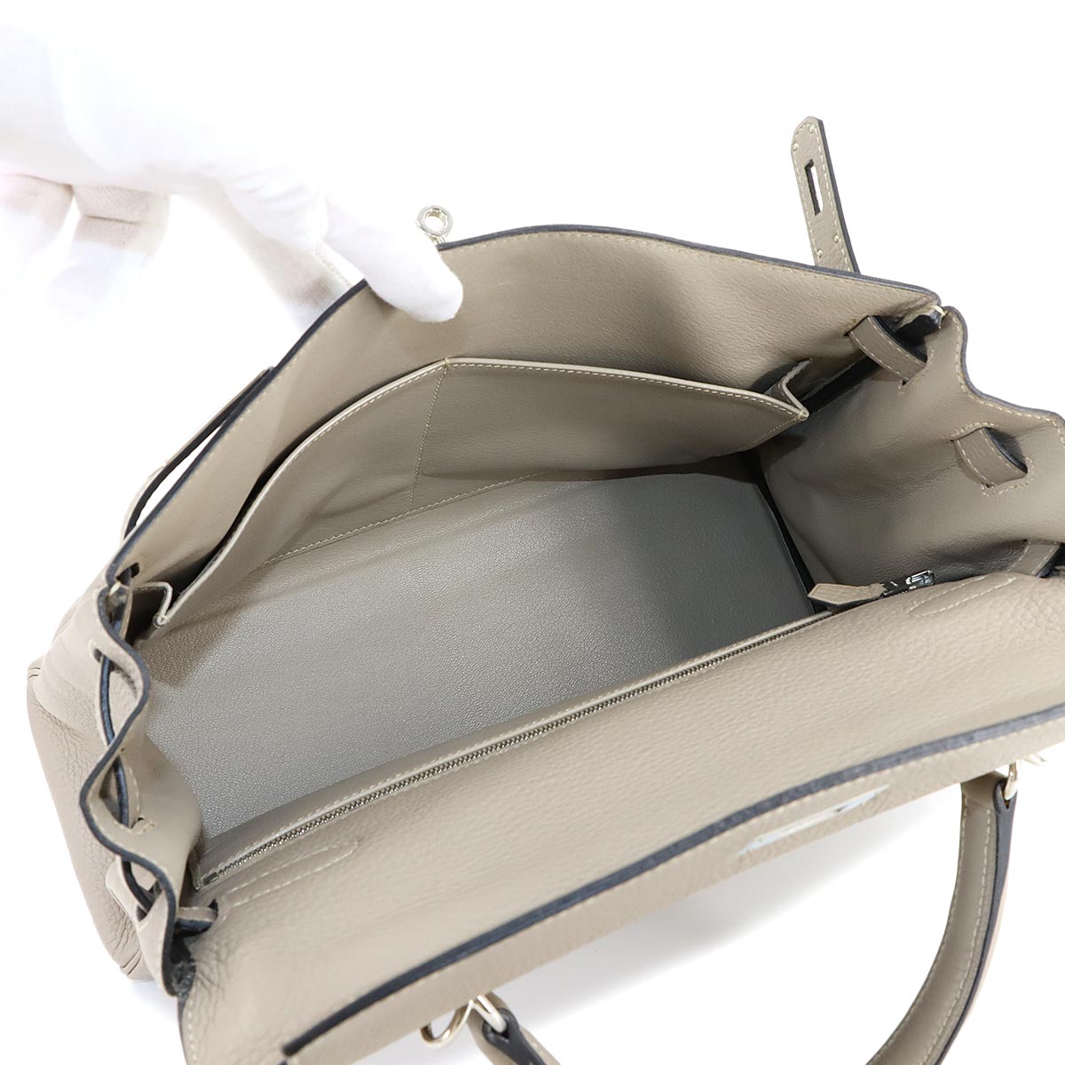 Kelly 32 Hand Shoulder Bag Taurillon Clemence Gris Tourterelle