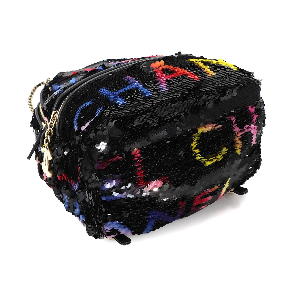 Chain Backpack Spangle Leather Black Purse