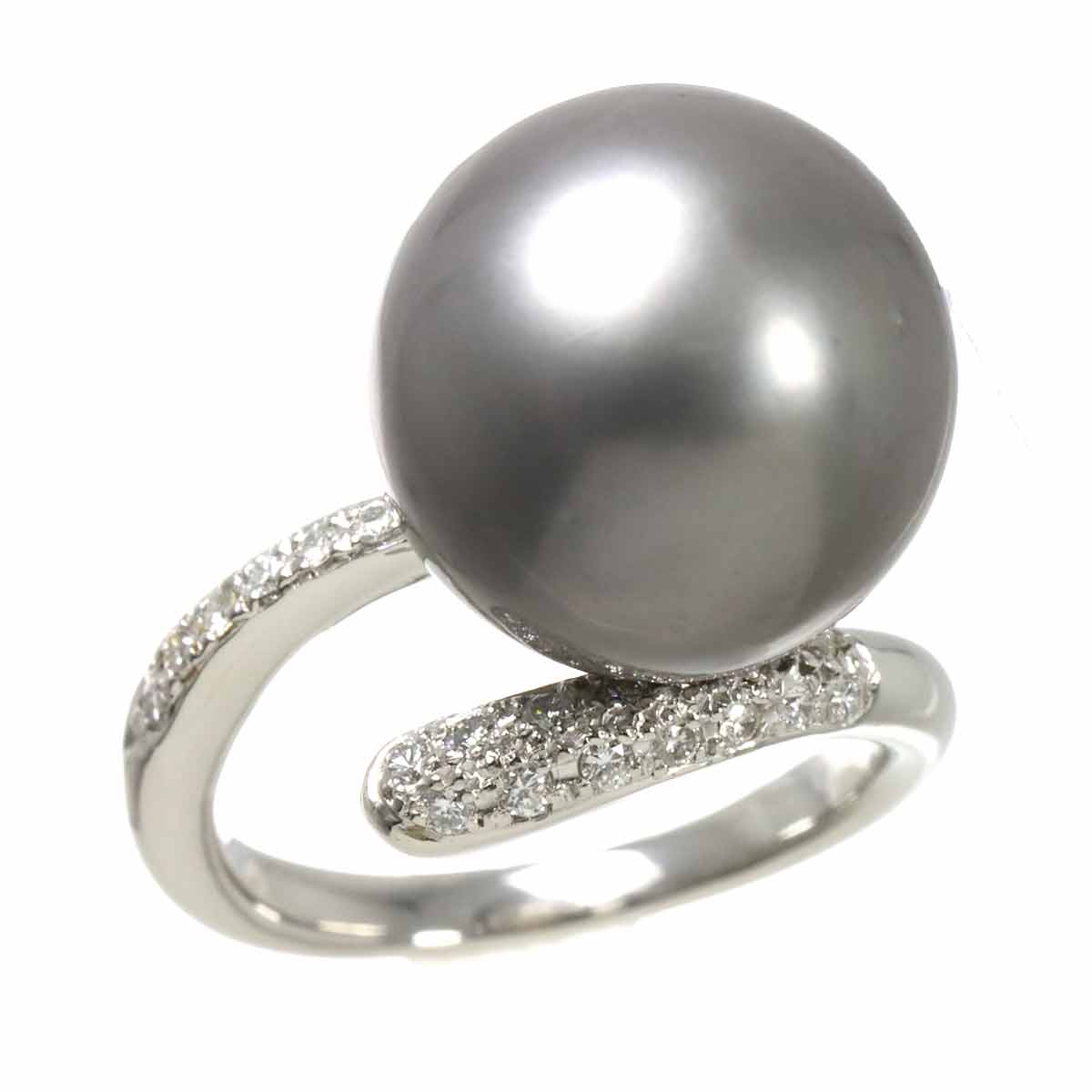 Black South Sea pearl 14.3mm Diamond 0.18ct Ring Pt 5.25-5.5(US)