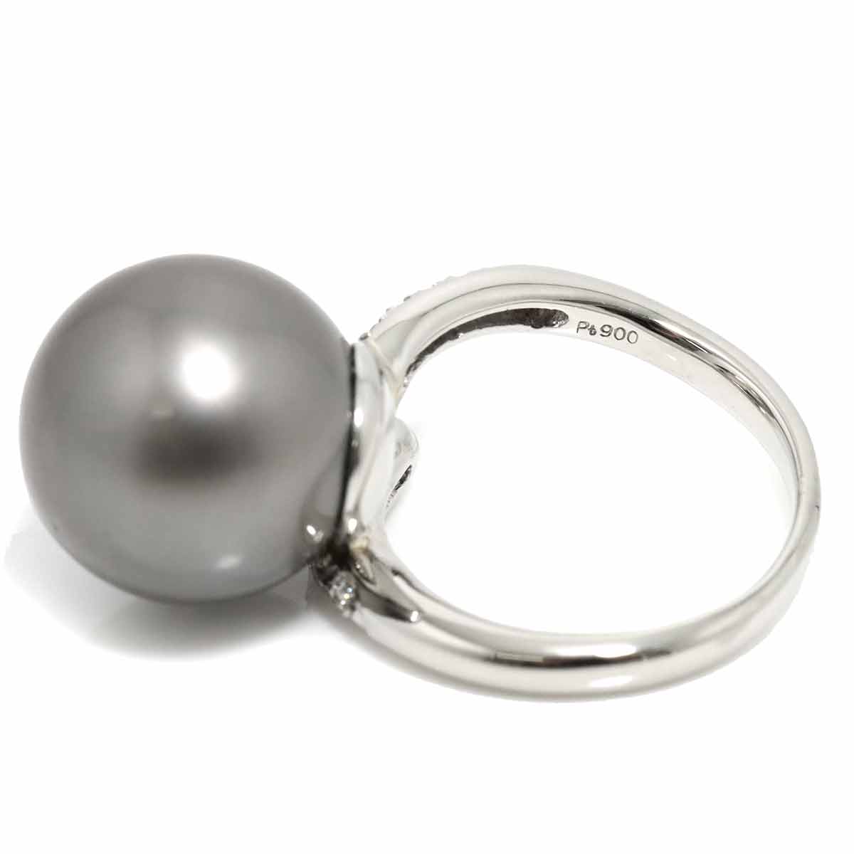 Black South Sea pearl 14.3mm Diamond 0.18ct Ring Pt 5.25-5.5(US)