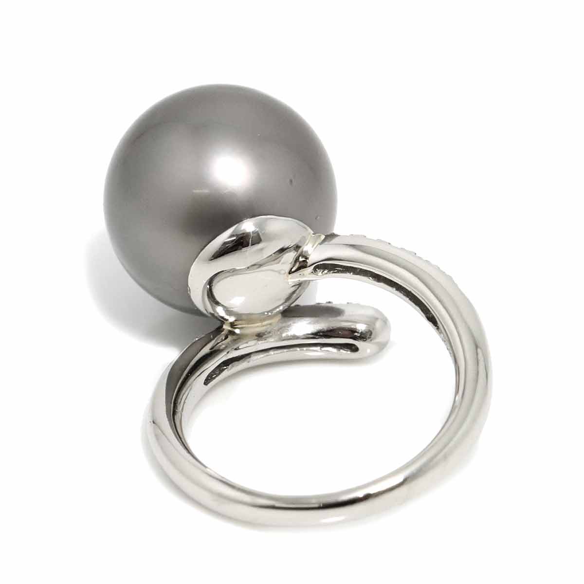 Black South Sea pearl 14.3mm Diamond 0.18ct Ring Pt 5.25-5.5(US)