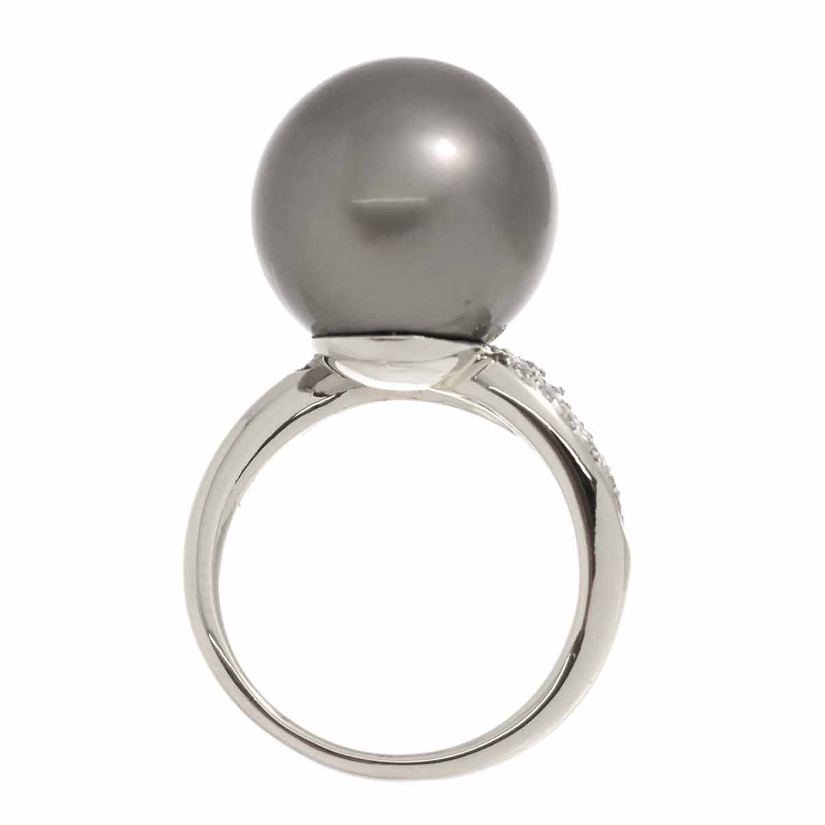 Black South Sea pearl 14.3mm Diamond 0.18ct Ring Pt 5.25-5.5(US)