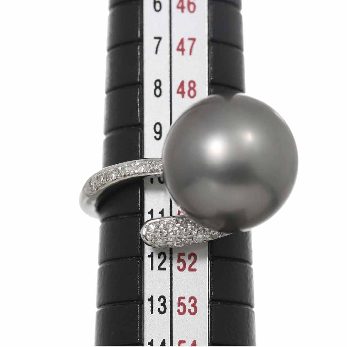 Black South Sea pearl 14.3mm Diamond 0.18ct Ring Pt 5.25-5.5(US)