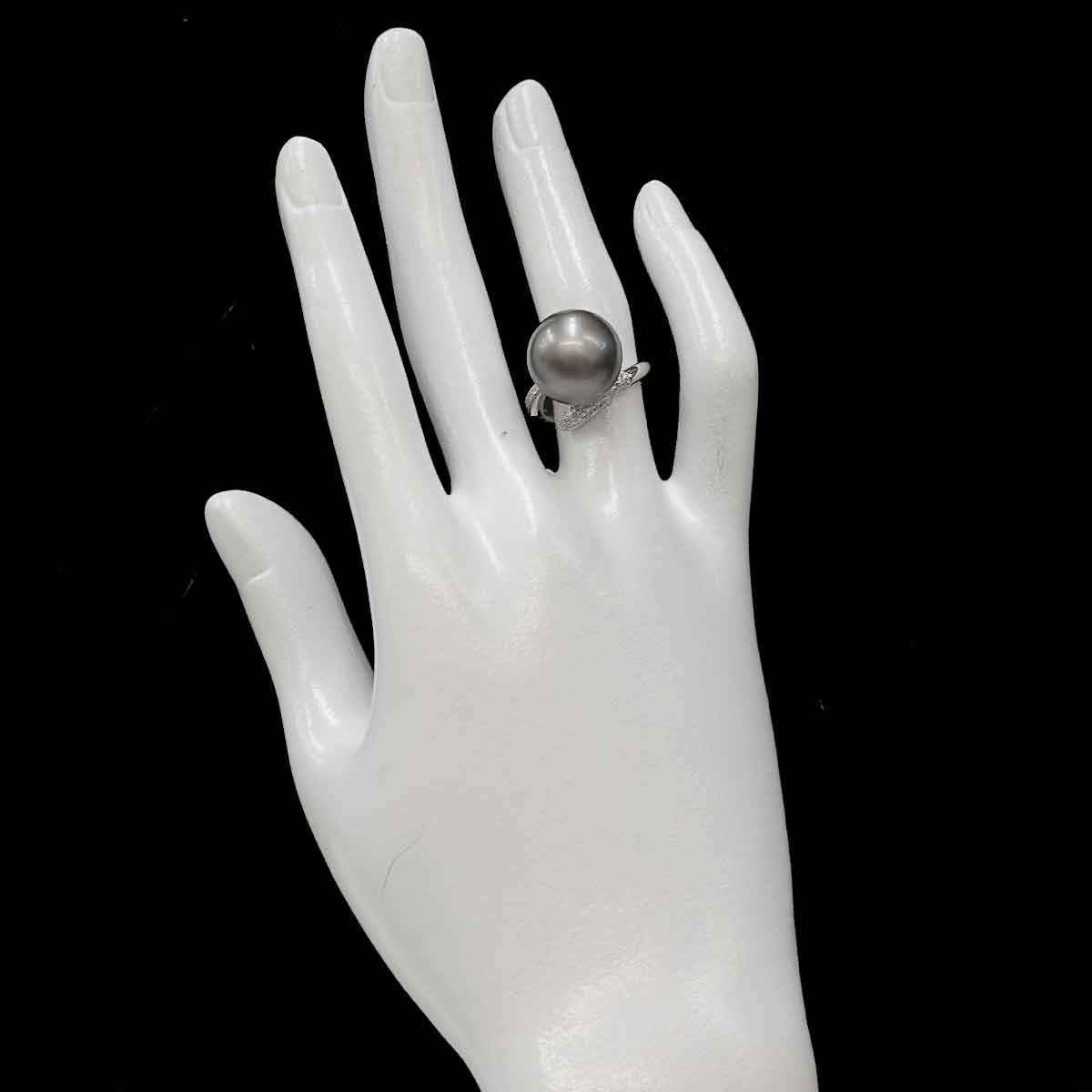 Black South Sea pearl 14.3mm Diamond 0.18ct Ring Pt 5.25-5.5(US)