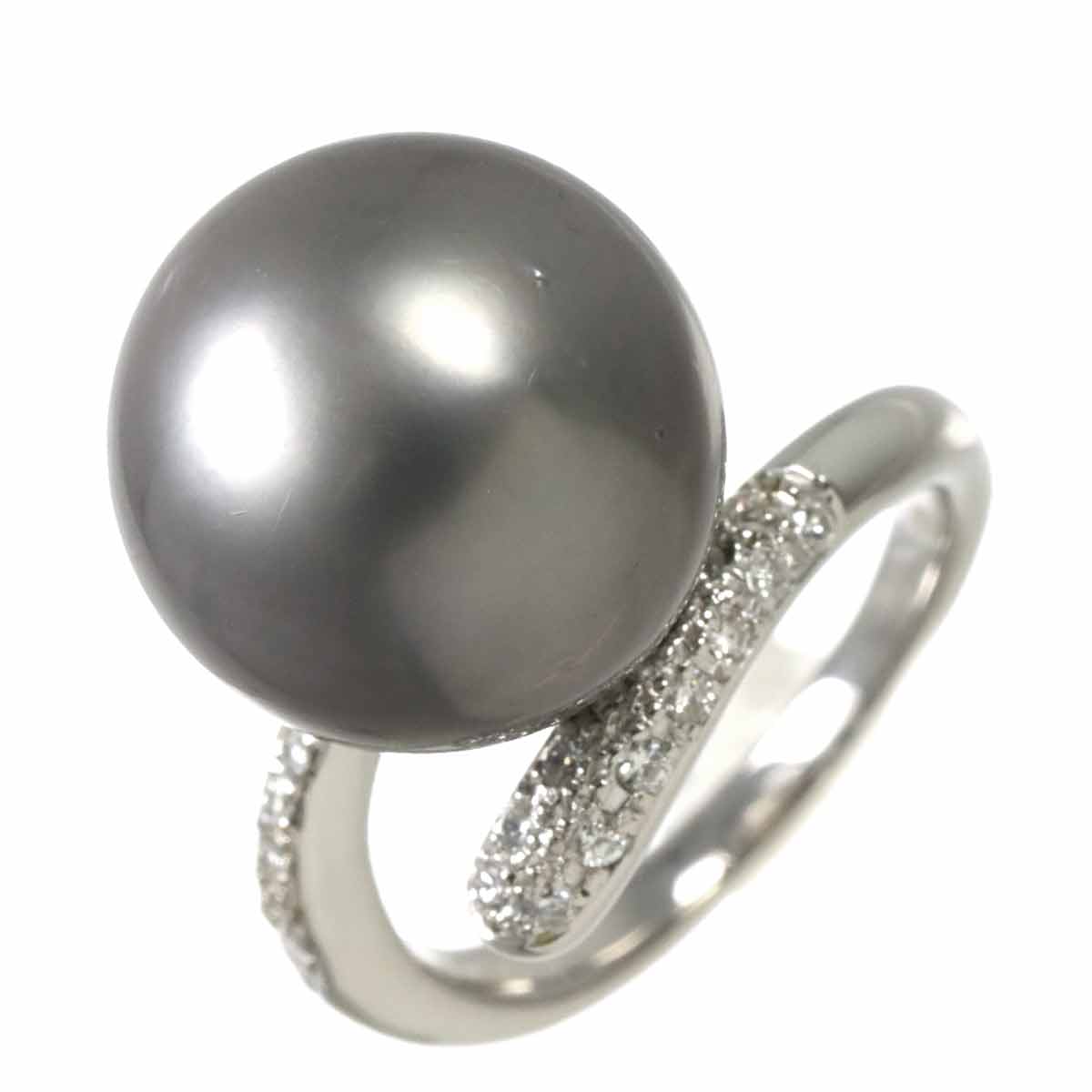 Black South Sea pearl 14.3mm Diamond 0.18ct Ring Pt 5.25-5.5(US)