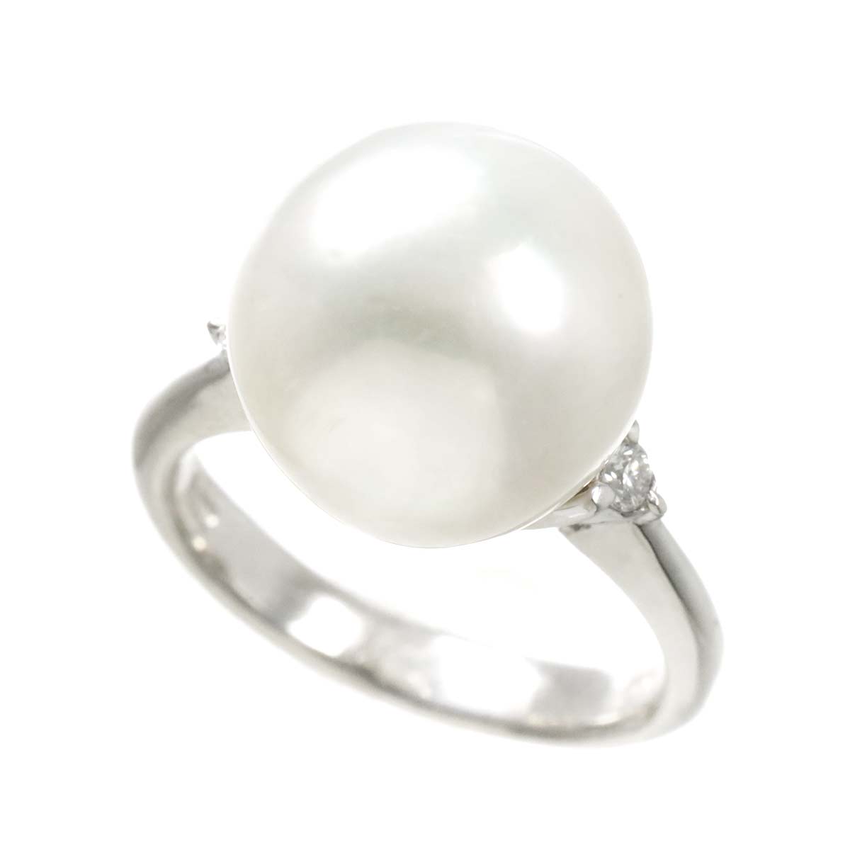 South Sea pearl 13.3mm Diamond 0.10ct Ring Pt Platinum 6.5-6.75(US)
