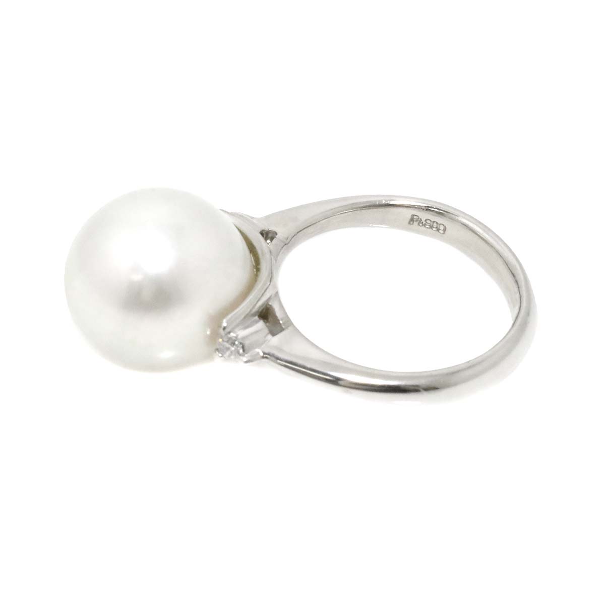 South Sea pearl 13.3mm Diamond 0.10ct Ring Pt Platinum 6.5-6.75(US)