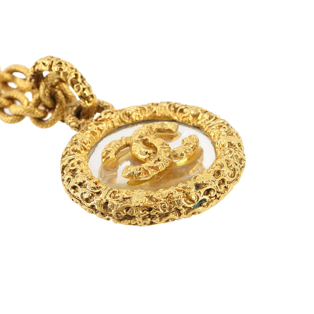 Coco Logos Loupe Long Necklace Gold 95A Vintage Accessory