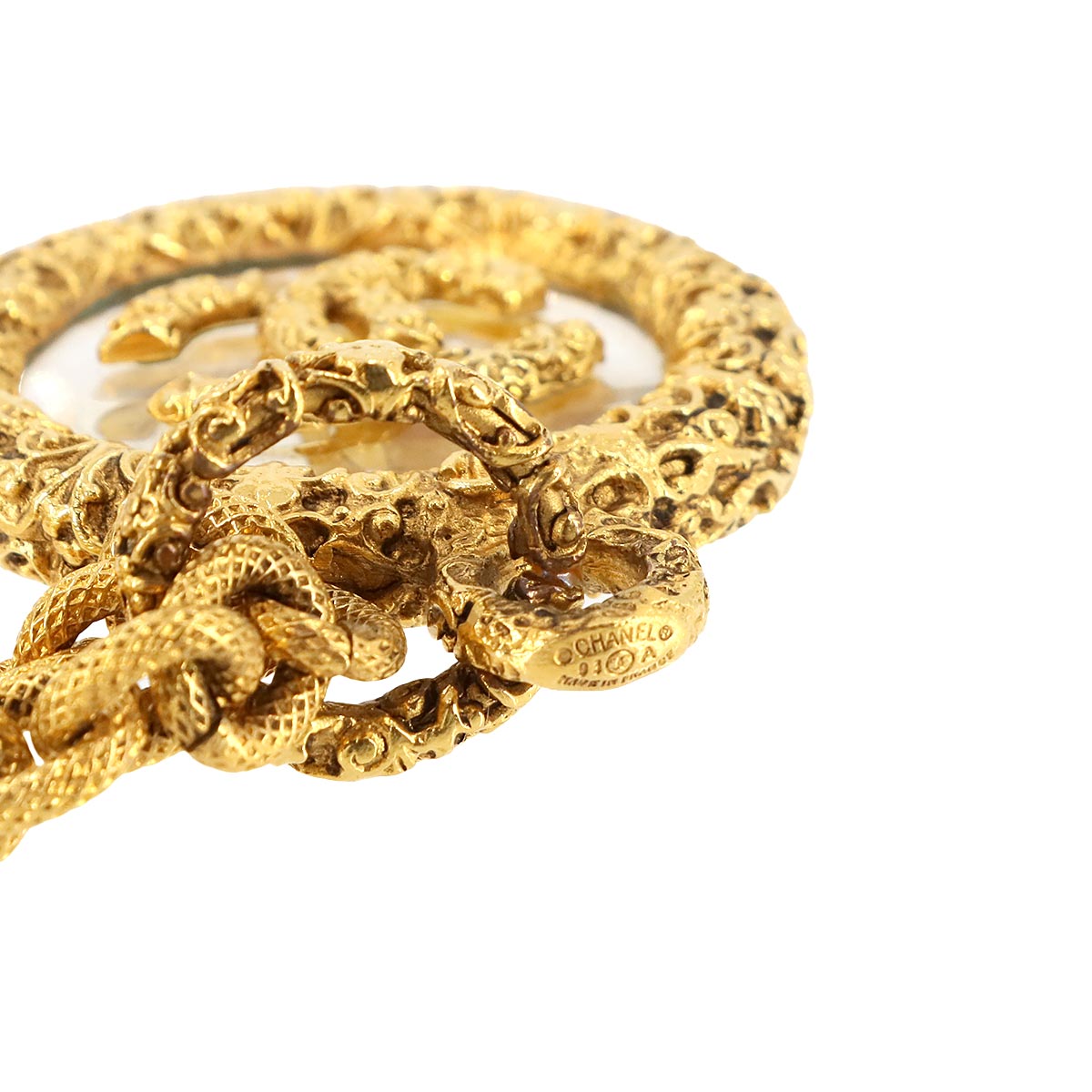 Coco Logos Loupe Long Necklace Gold 95A Vintage Accessory