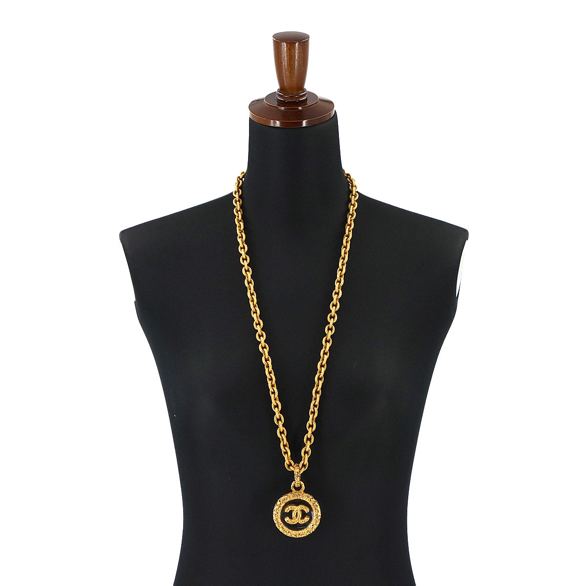 Coco Logos Loupe Long Necklace Gold 95A Vintage Accessory