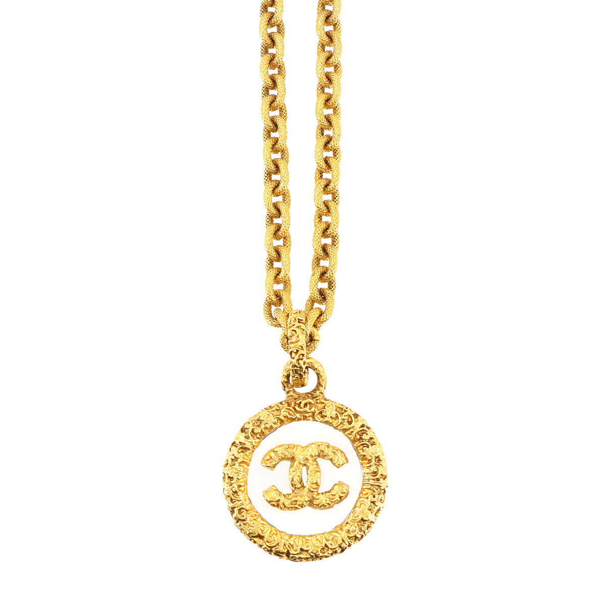 Coco Logos Loupe Long Necklace Gold 95A Vintage Accessory