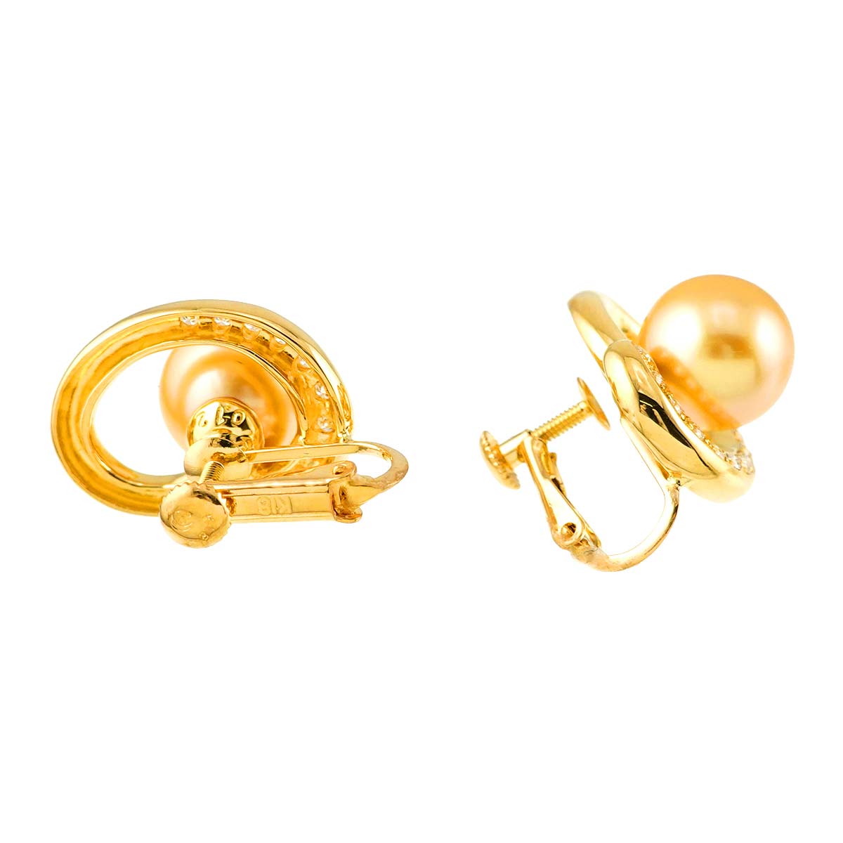 Akoya Pearl 9.4mm Diamond 0.12ctx2 Earrings Clip on 18K YG 750