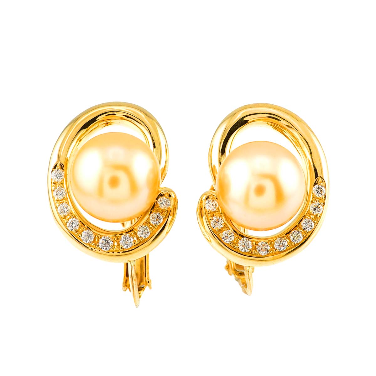 Akoya Pearl 9.4mm Diamond 0.12ctx2 Earrings Clip on 18K YG 750