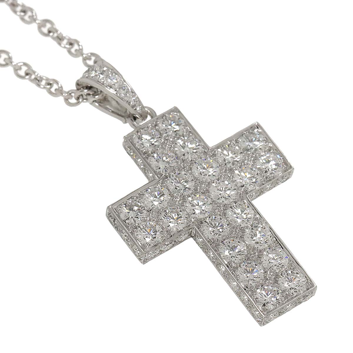 Cartier Diamond Cross Necklace 18K White Gold 750